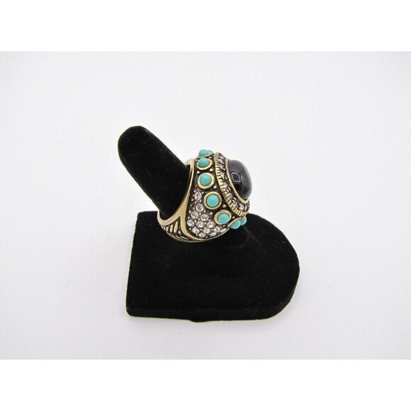 HEIDI DAUS Black and Turquoise with white crystal Ring in Sz 5 - Picture 2 of 3